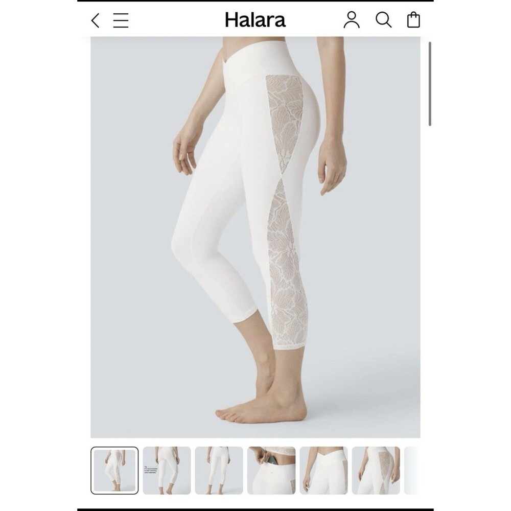 HALARA Softlyzero High Waisted Crossover Contrast Lace Capri Leggings UPF50+ 2X